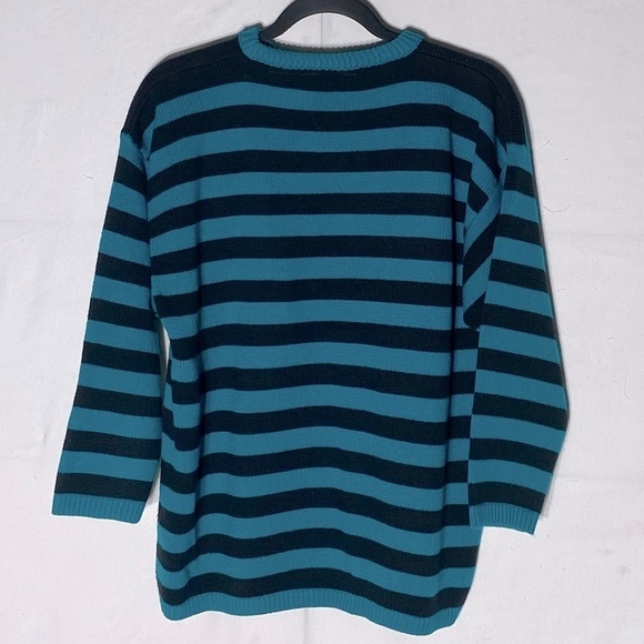 Vintage Graffiti Oversized Green Black Striped Crew Neck Knit Sweater S - Picture 12 of 13